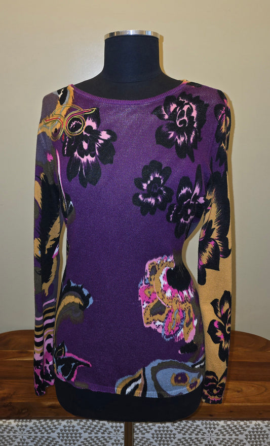 Rara Avis by Iris Apfel Knit Owl Multi-Colored Top Sz S/M