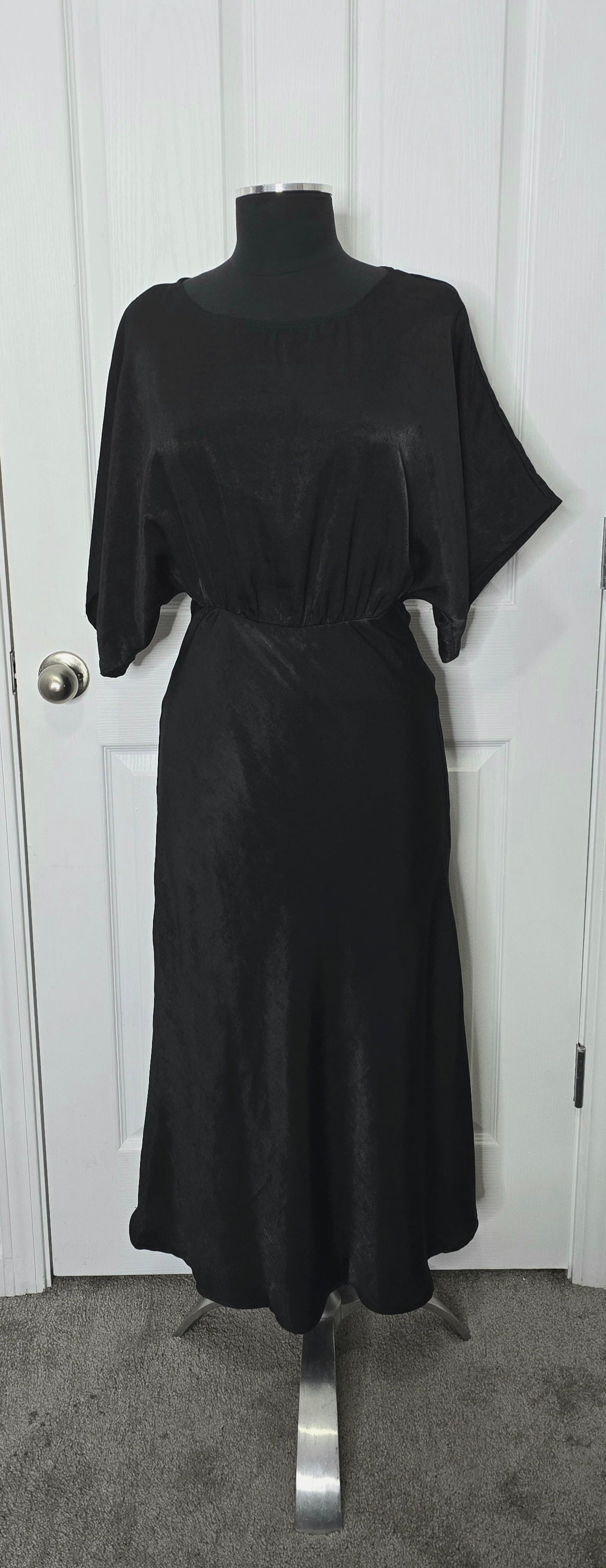 Dolman Sleeve Black Satin Dress