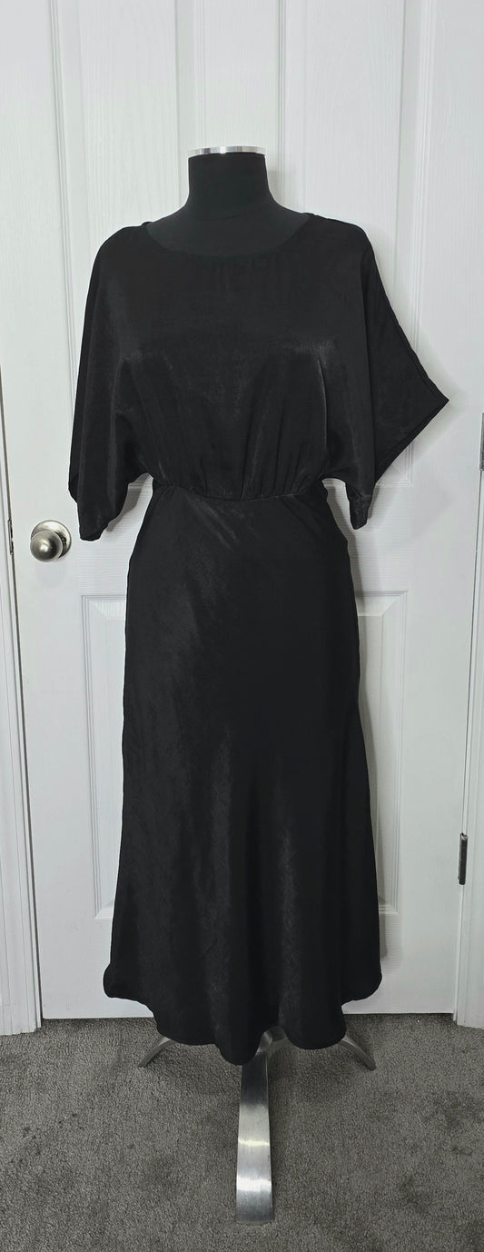 Dolman Sleeve Black Satin Dress