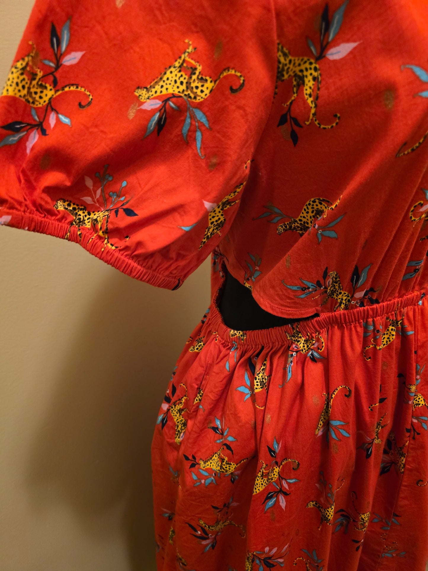 Red Cheetah Print Cutout Dress Sz 1X