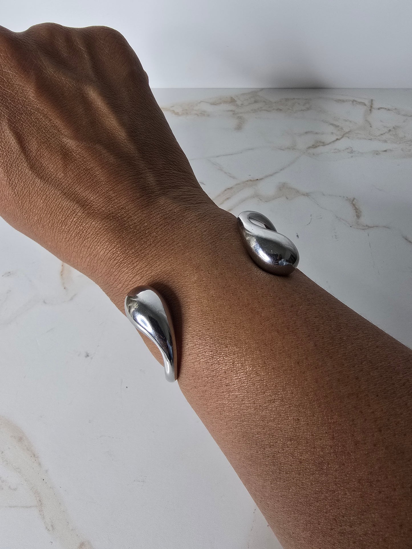 Stainless Steel Silver Tear Drop Cuff Bracelet