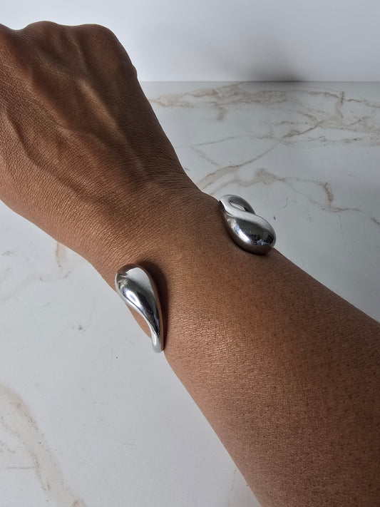 Stainless Steel Silver Tear Drop Cuff Bracelet