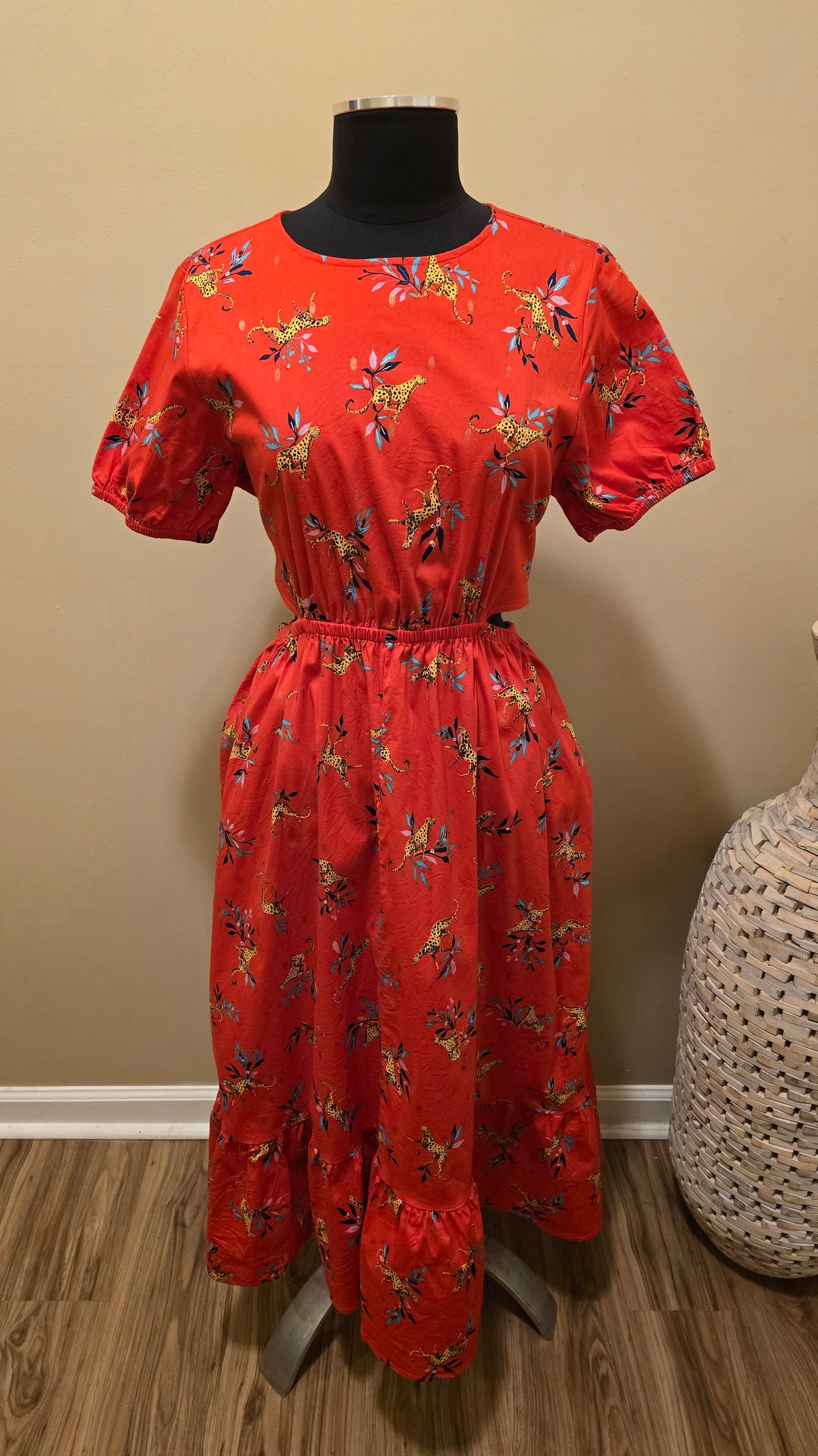Red Cheetah Print Cutout Dress Sz 1X