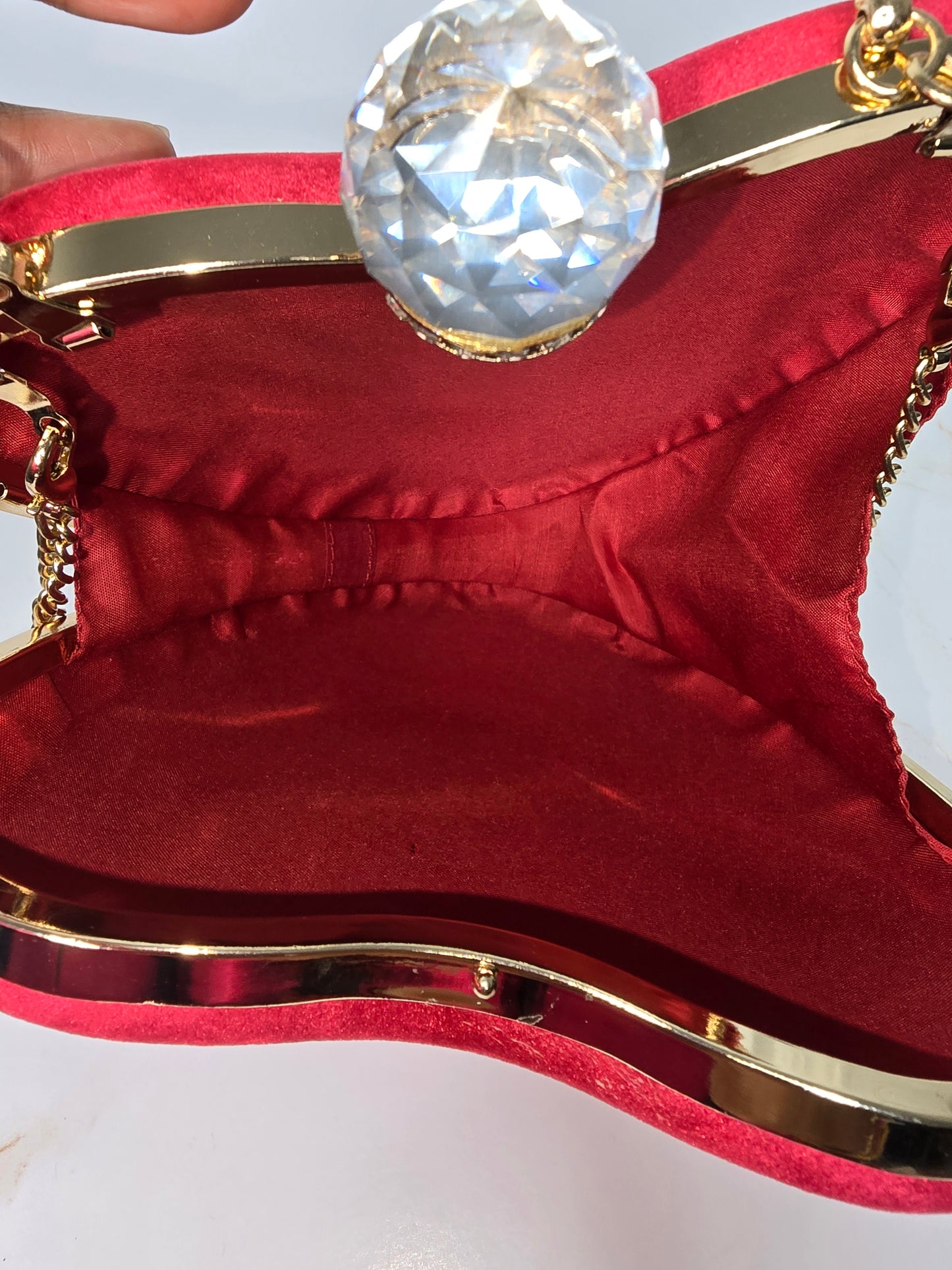 Heart Shaped Velvet Purse With Chain & Handle