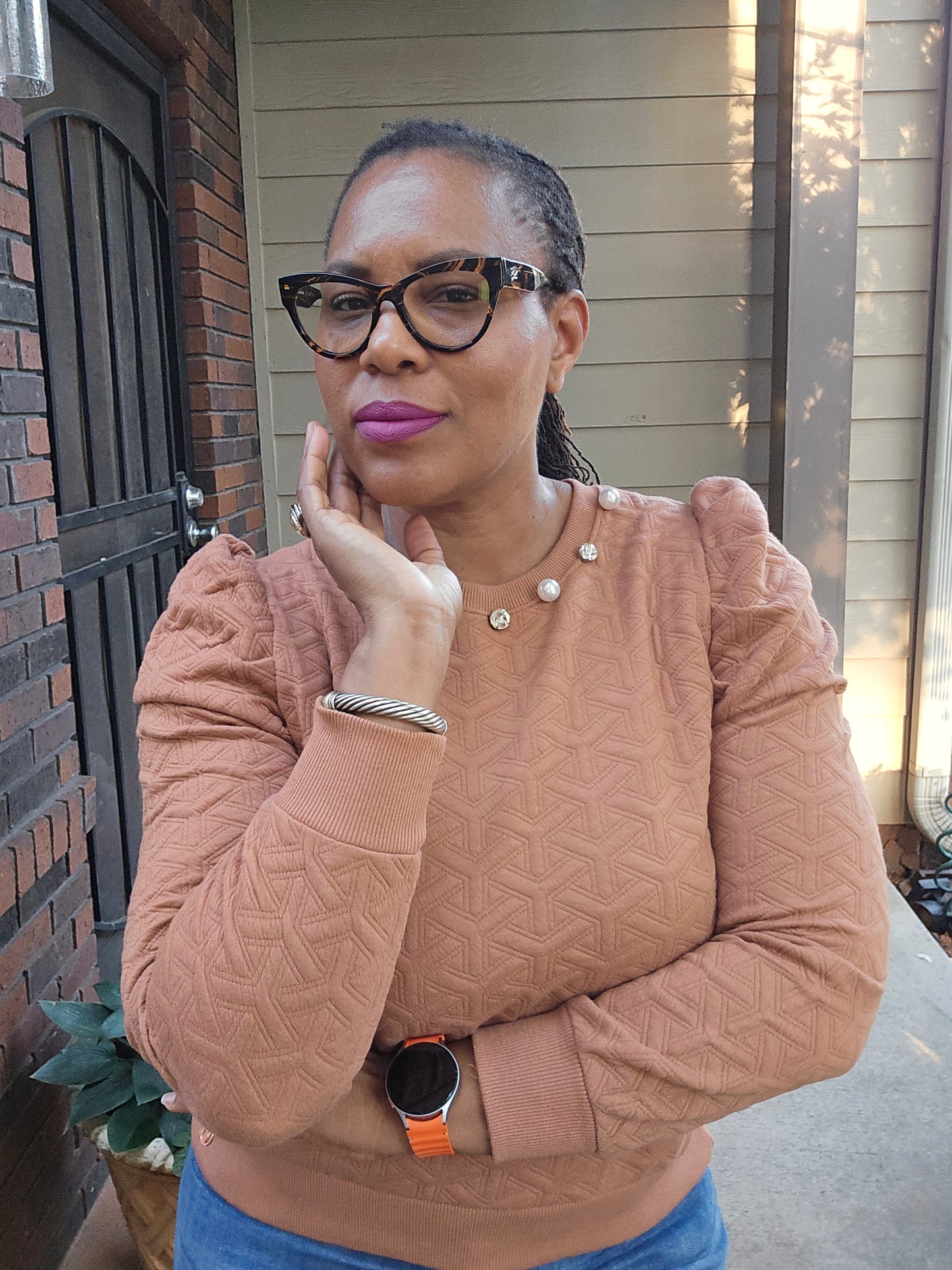 Simply Southern Rust Quilted Embellished Sweater
