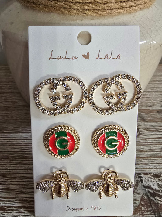 Gee & Bee Trio Gold Earrings Set