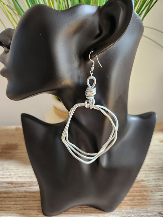 Crinkle Hoop Silver Medium Earrings