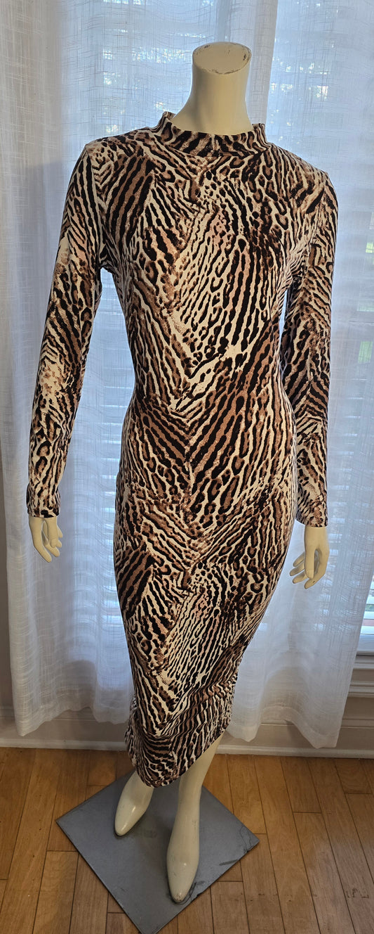 Pretty Little Thing Animal Print Fitted Dress Sz 10