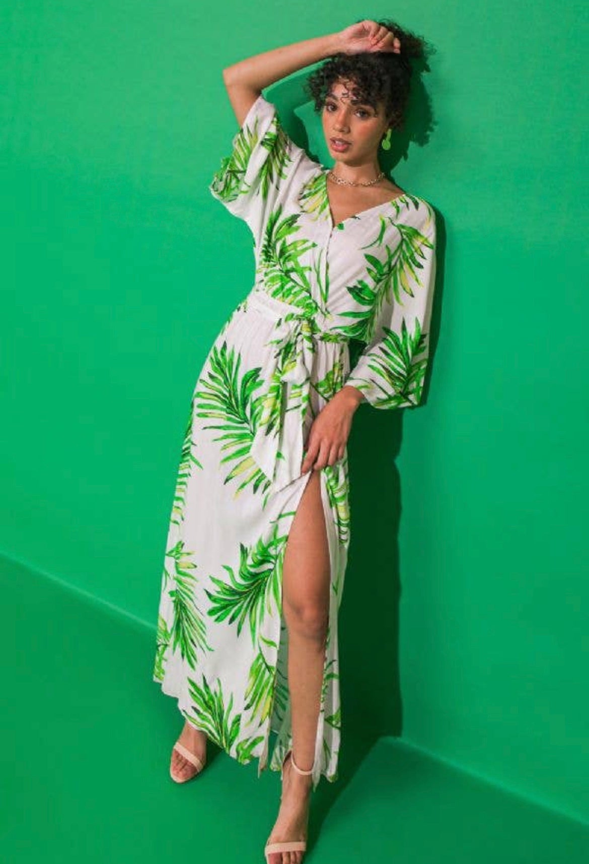 Palm Tree Leaf Dress With Split
