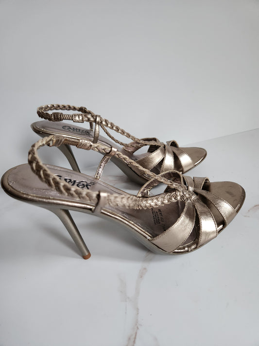 Carlos By Carlos Santana Leather Pewter Strappy Sandal Sz 7.5M