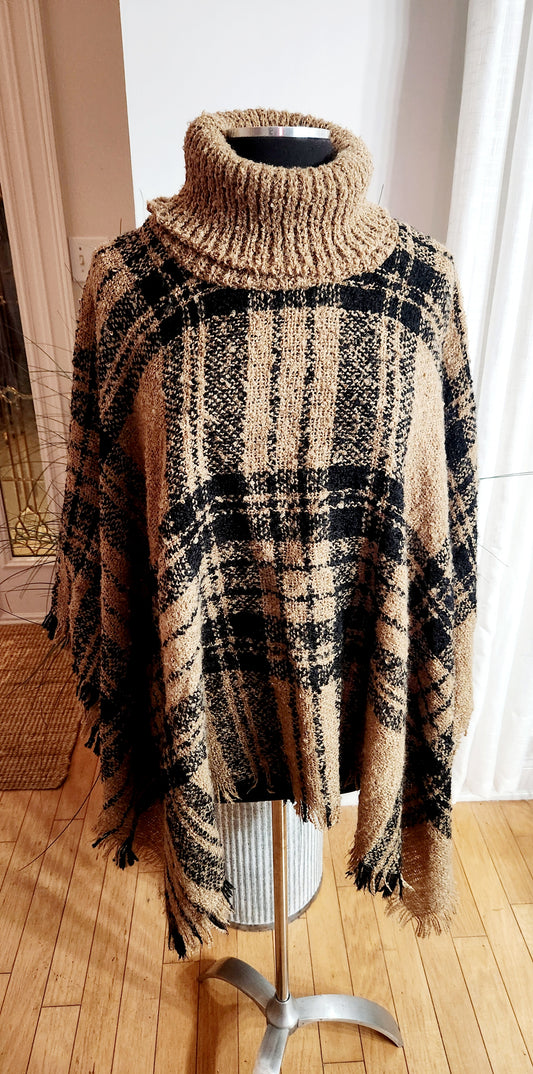 Plaid Poncho One Size