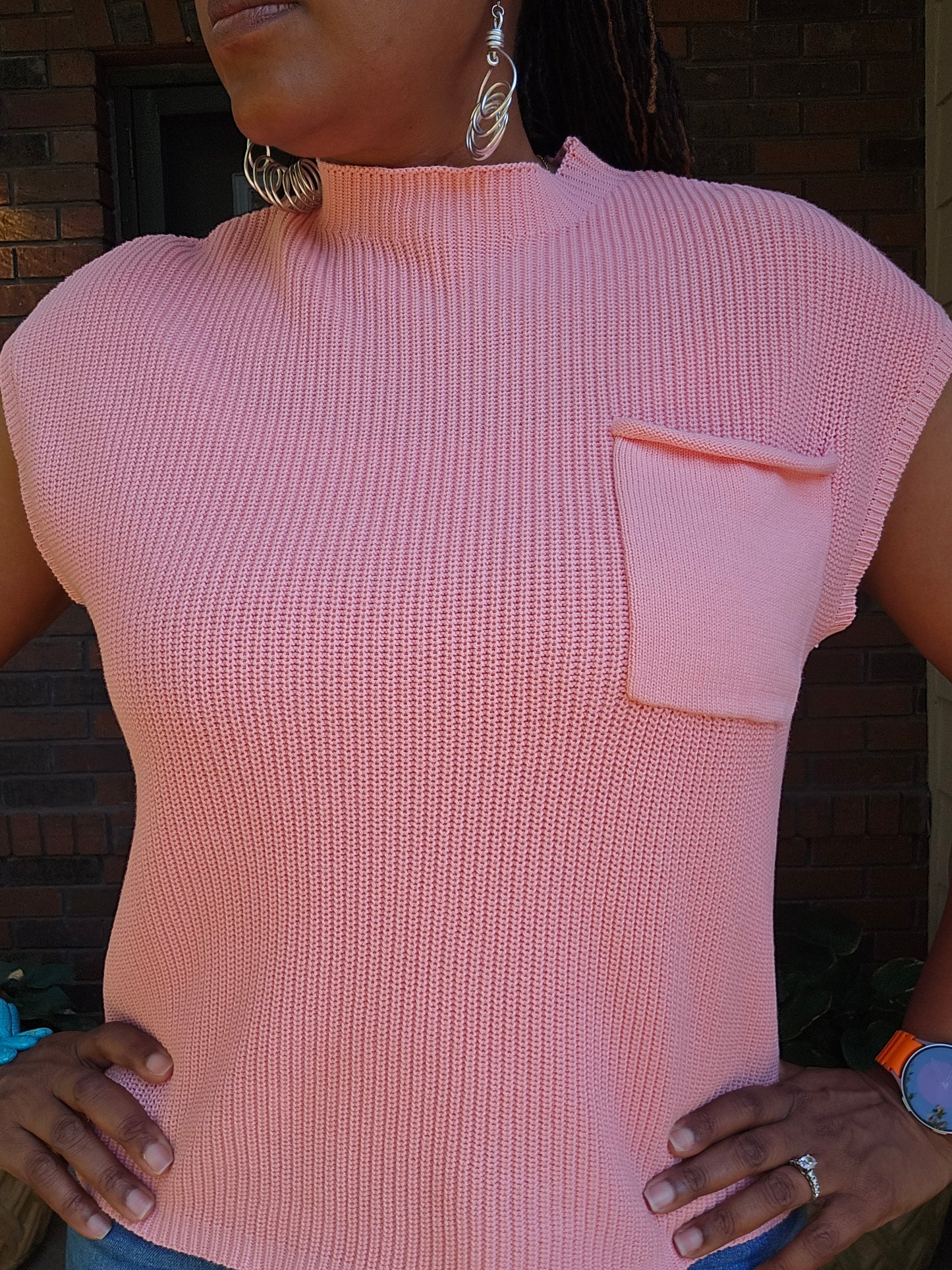 Simply Southern Sleeveless Knit Sweater Pink Sz L