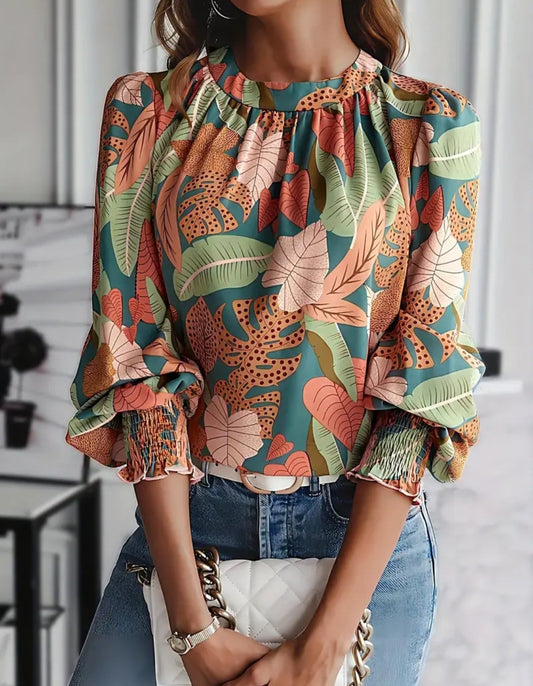 Tropical Lantern Sleeve Blouse