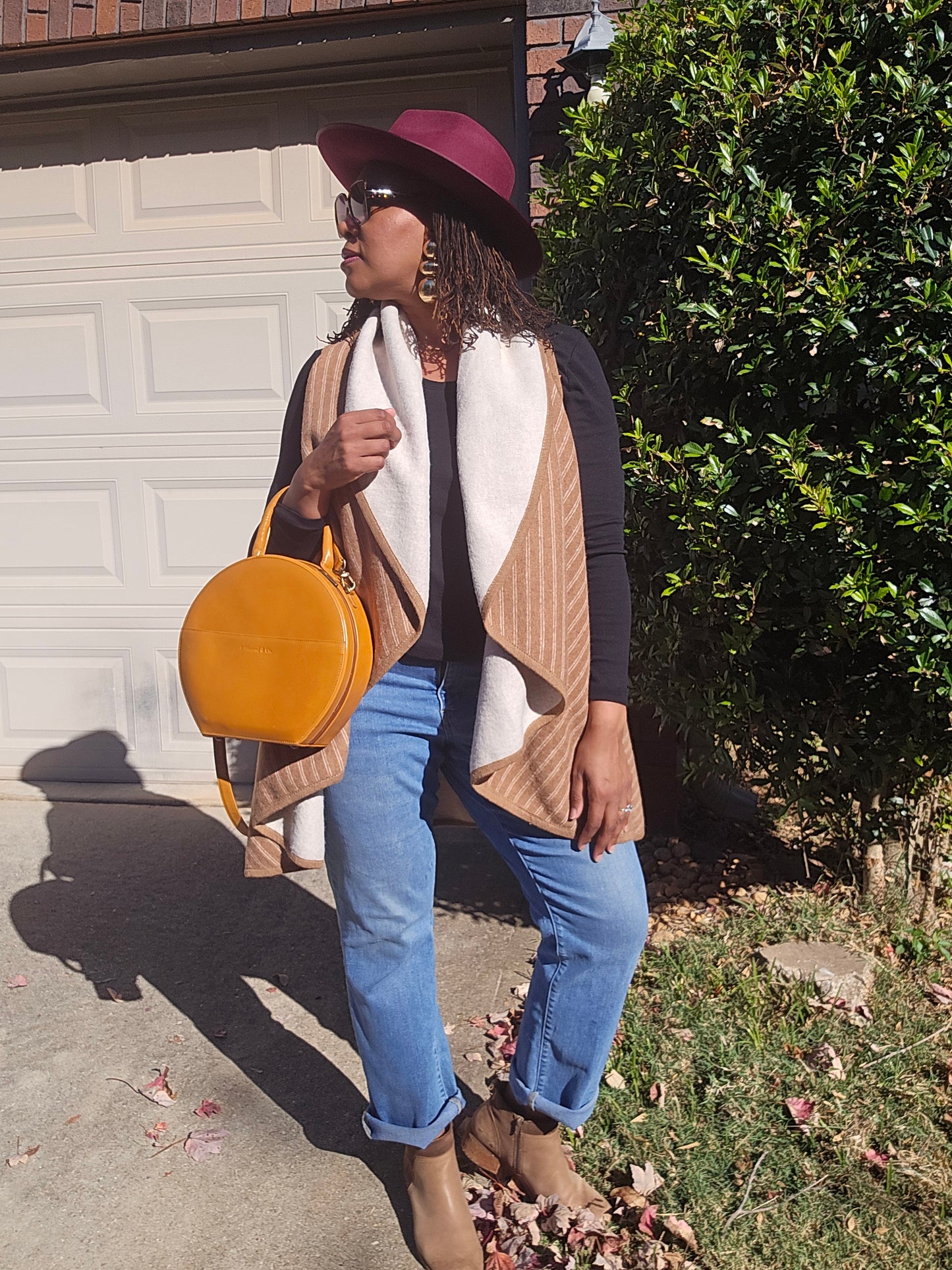 Brown Striped Shawl Vest One Size (fits up to 1X)