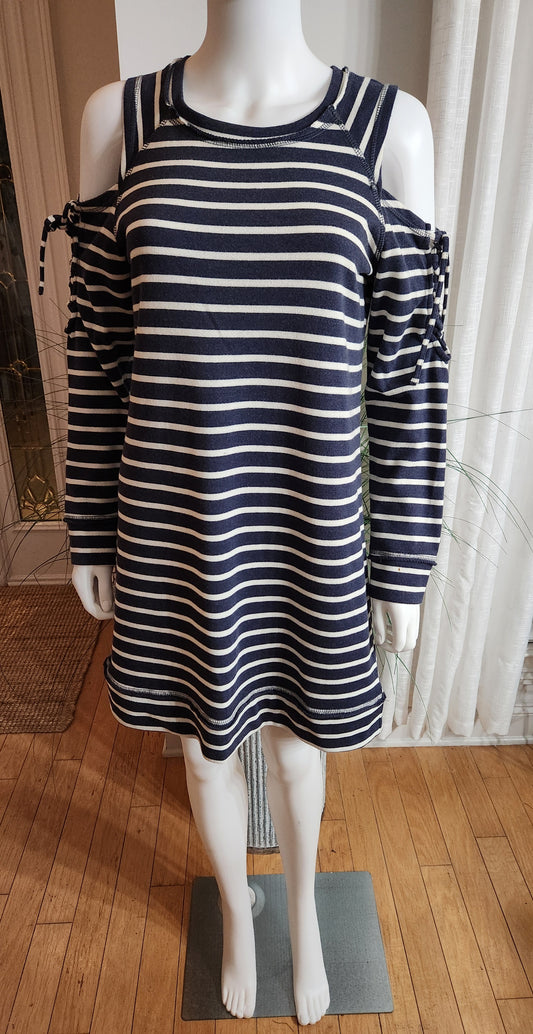 Maurices Blue & White Striped Cold Shoulder Dress Sz M