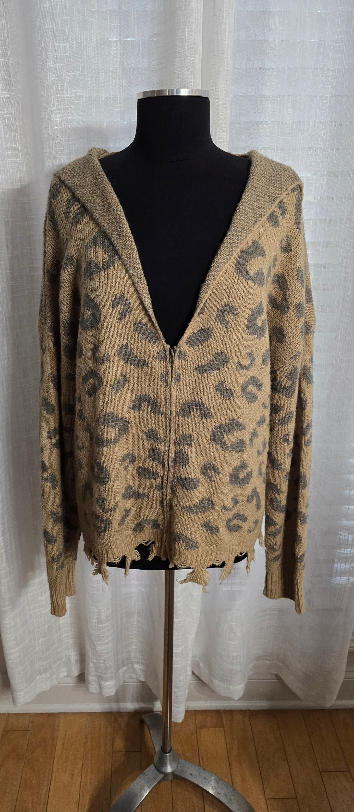 Willow Root Animal Print Hooded Cardigan Sz L