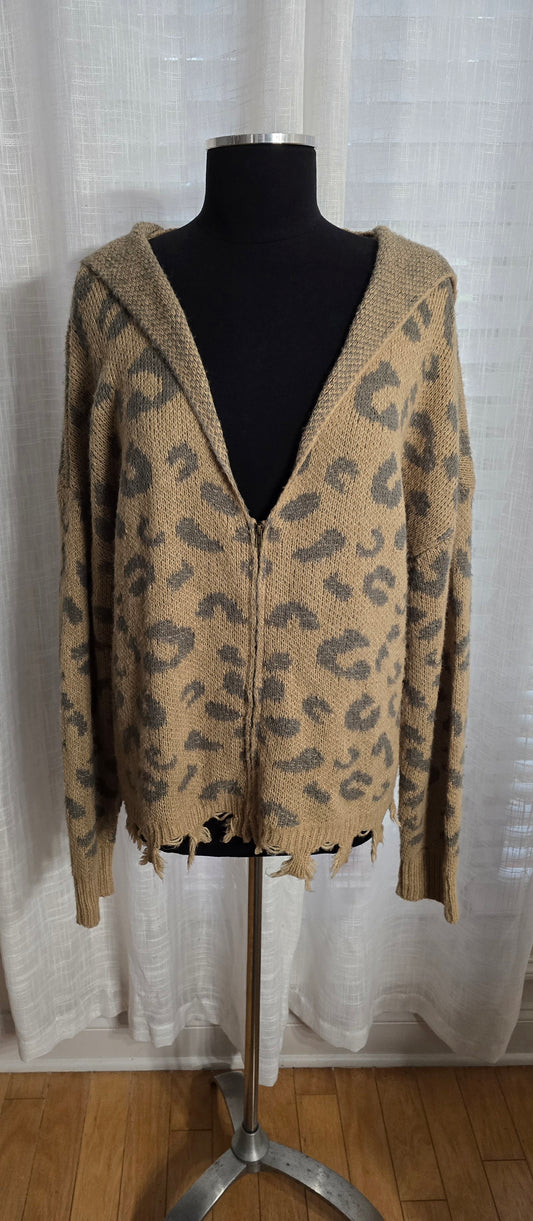 Willow Root Animal Print Hooded Cardigan Sz L