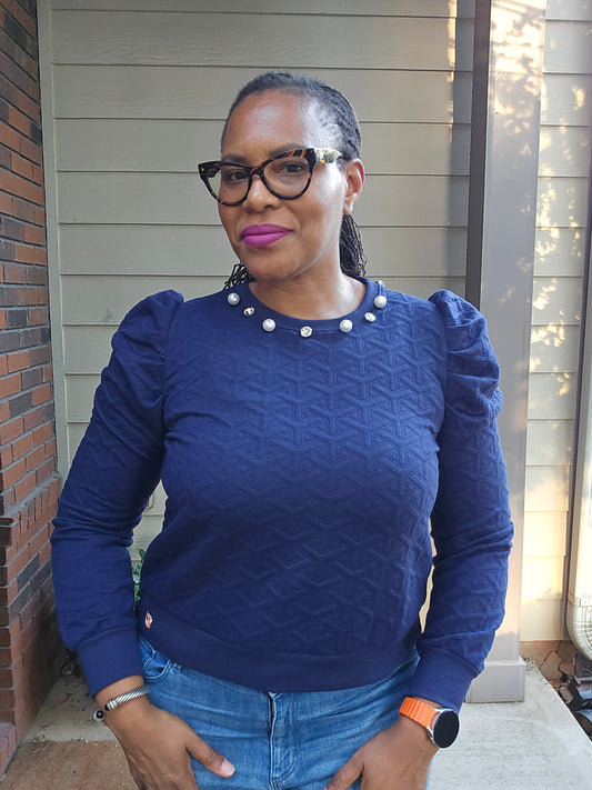 Simply Southern Navy Quilted Embellished Sweater