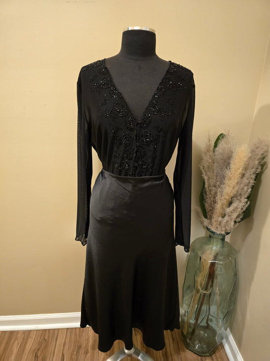 Clifford & Willis Beaded Sheer Black Blouse Sz L