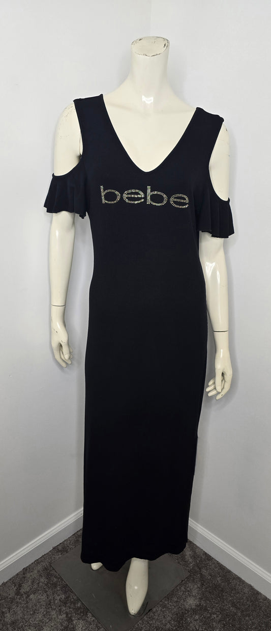 bebe Cold Shoulder Black Ribbed Dress Sz L (fits up to sz 12)