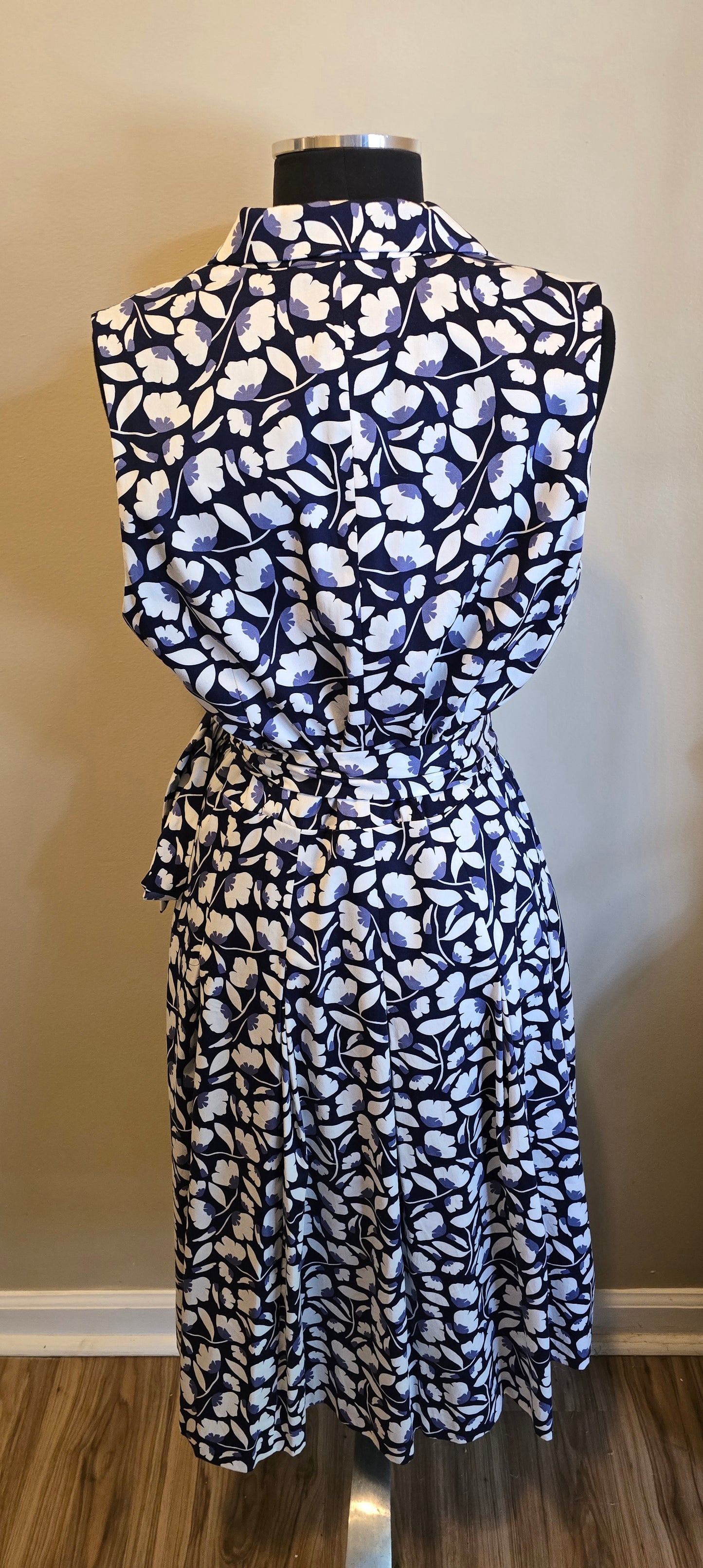 Navy Blue & White Faux Wrap Dress Sz 12