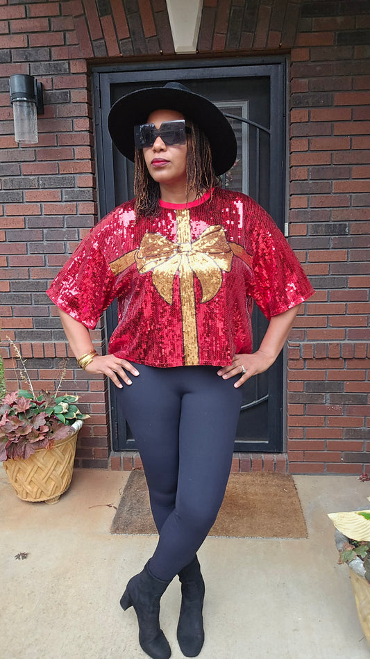 Simply Southern Lux Bow Sequin Crop Sz XL