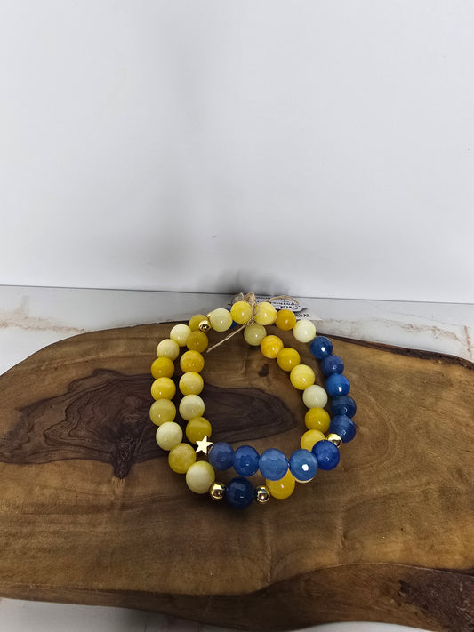 Yellow Jade & Blue Sapphire Crystal Bracelet Set
