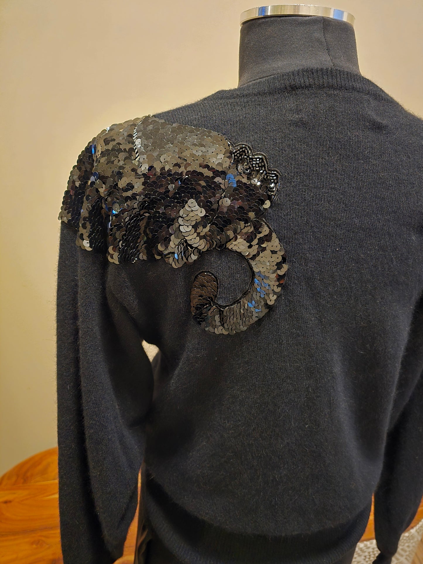 Vintage Ciao Sport Black Panther Sequin Sweater Sz S/M