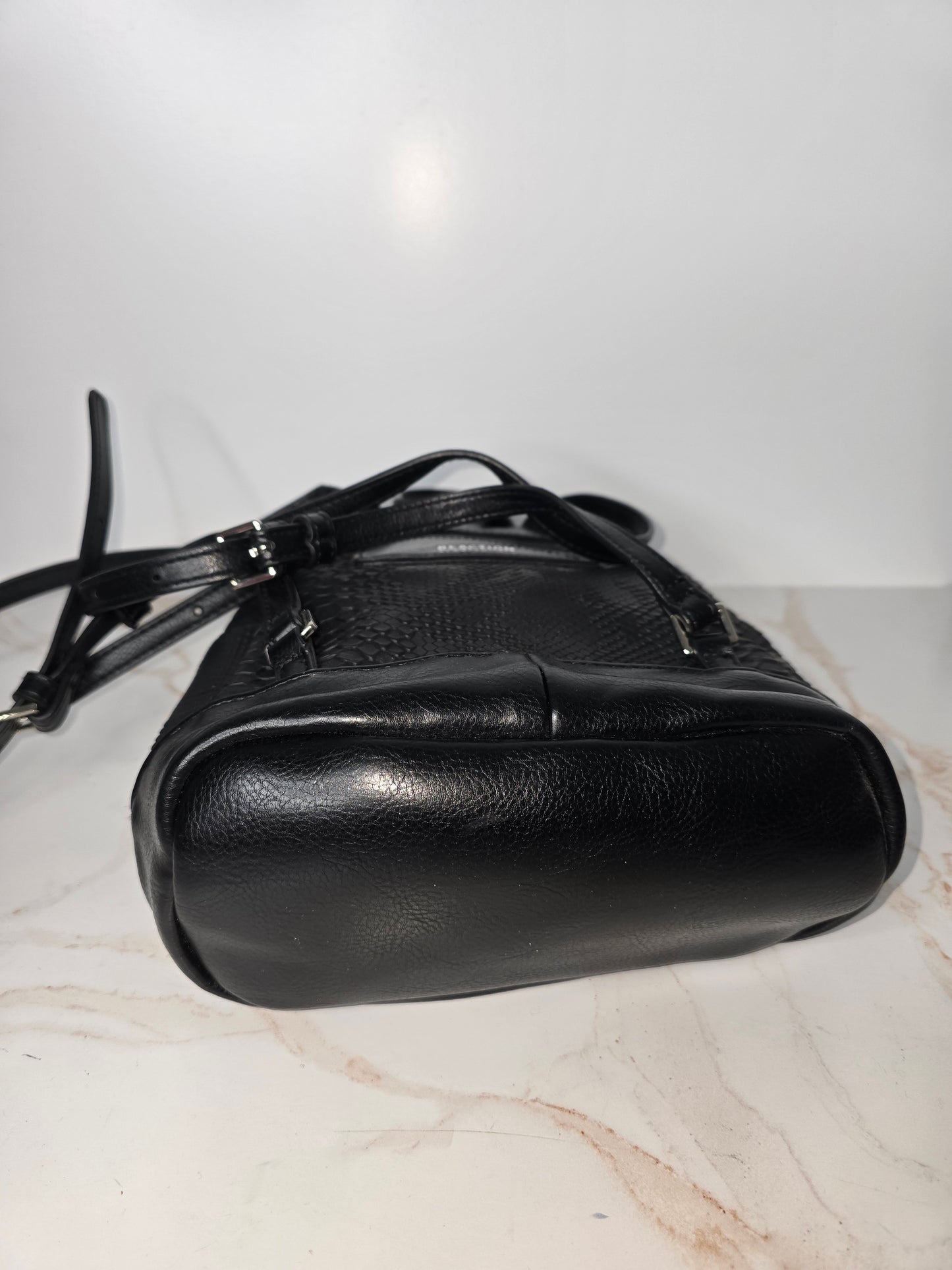 Kenneth Cole Reaction Black Faux Leather Mini Backpack