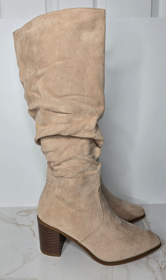 Pointy Toe Knee High Faux Suede Blush Slouch Boot Sz 11