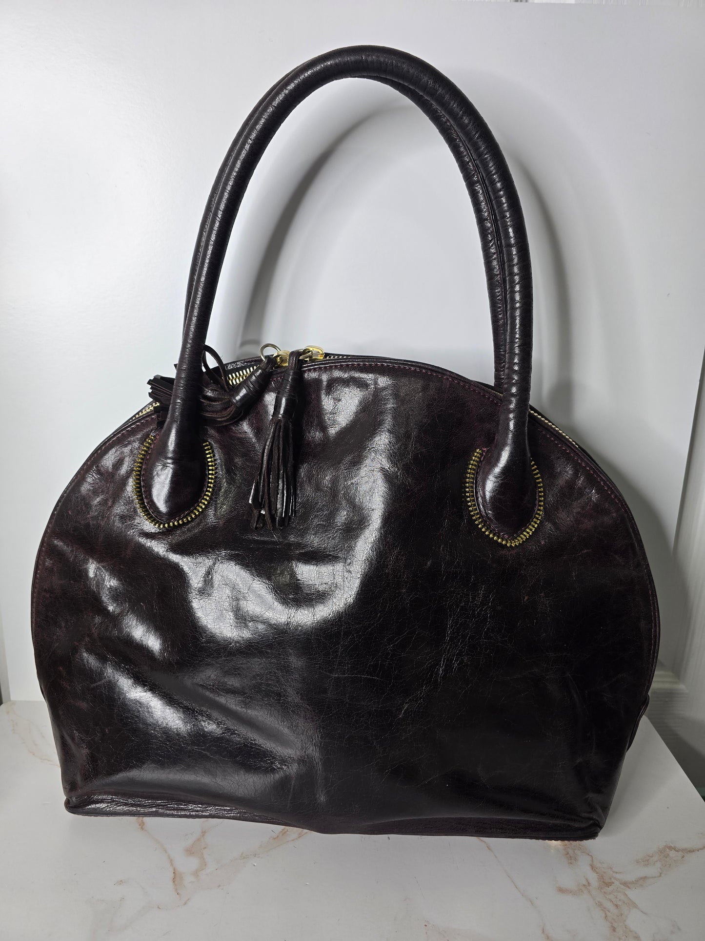 Zina Eva Eggplant Leather Handbag