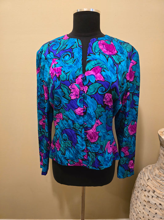 Vintage Floral Abstract Blouse Sz M
