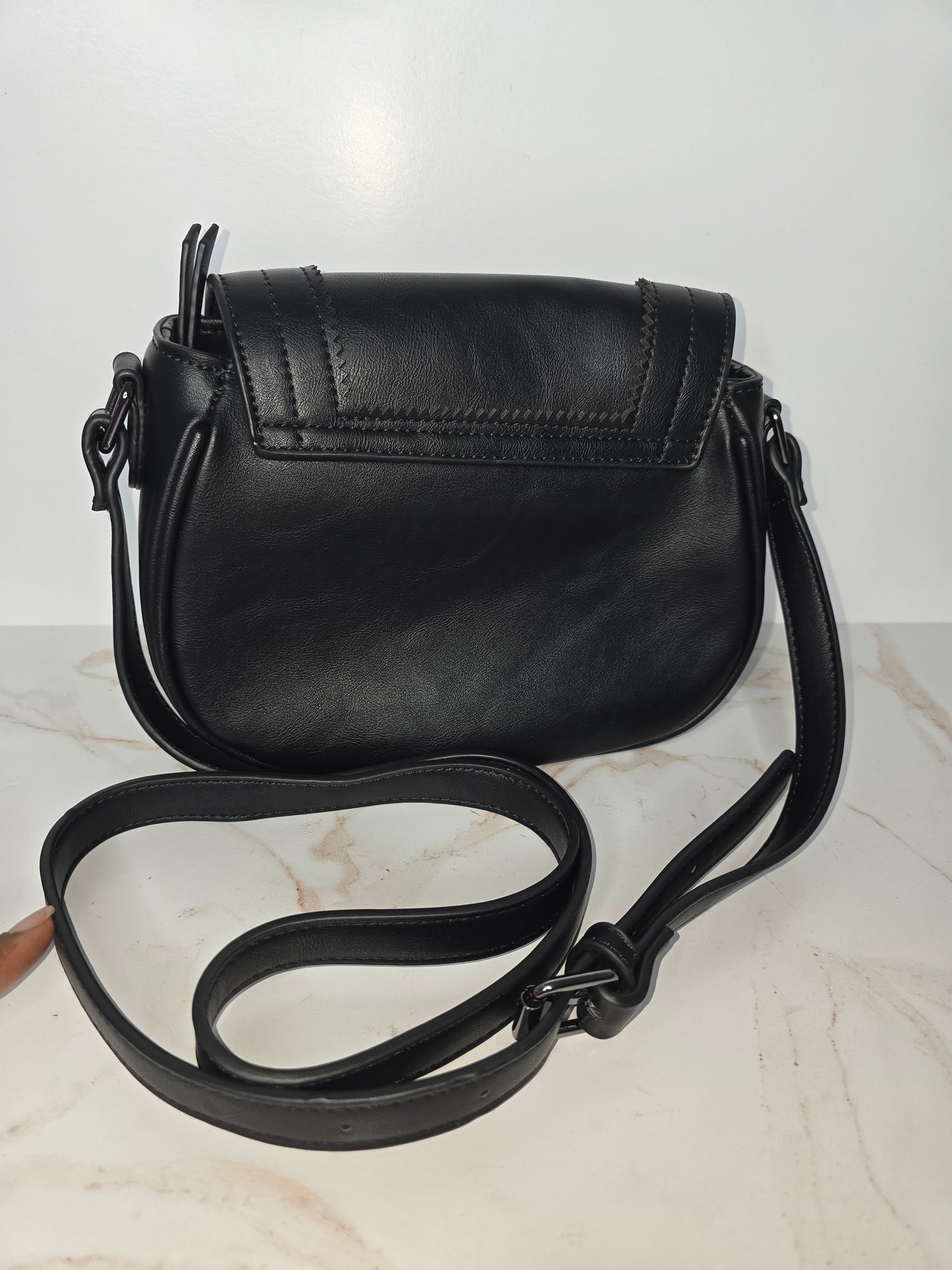 Black Faux Leather Saddle Bag