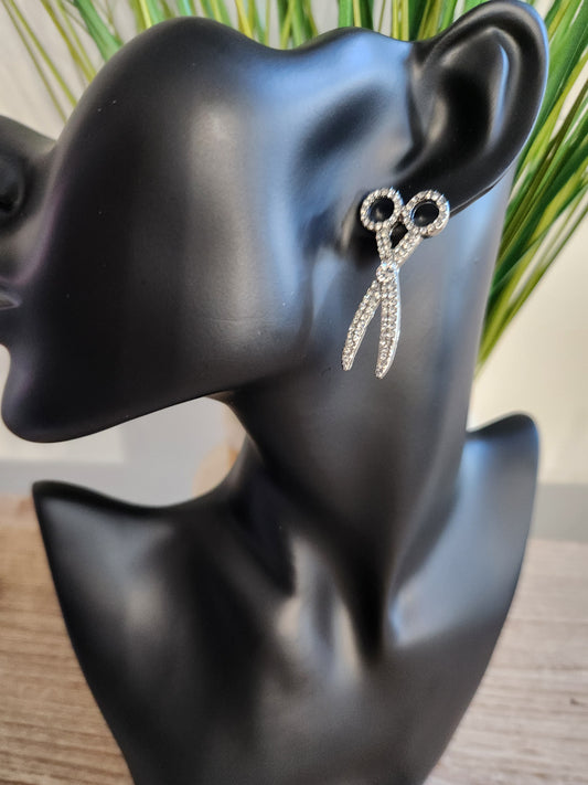 Scissor Bling Earrings Silver