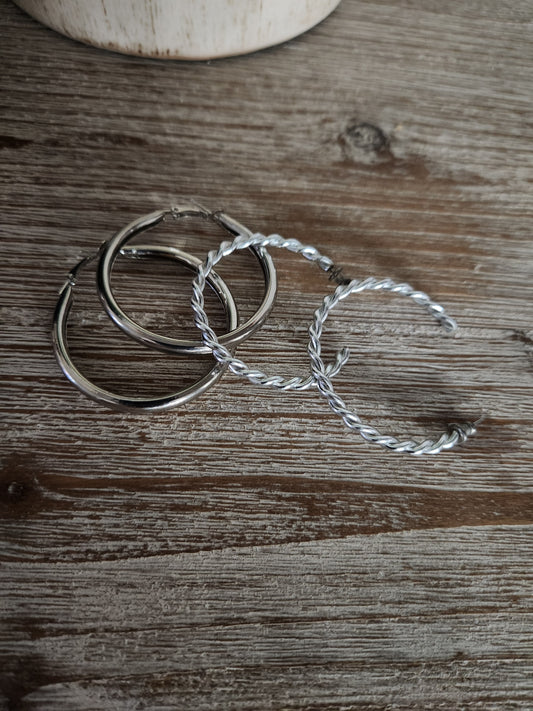 Silver Hoop Earrings Bundle 3