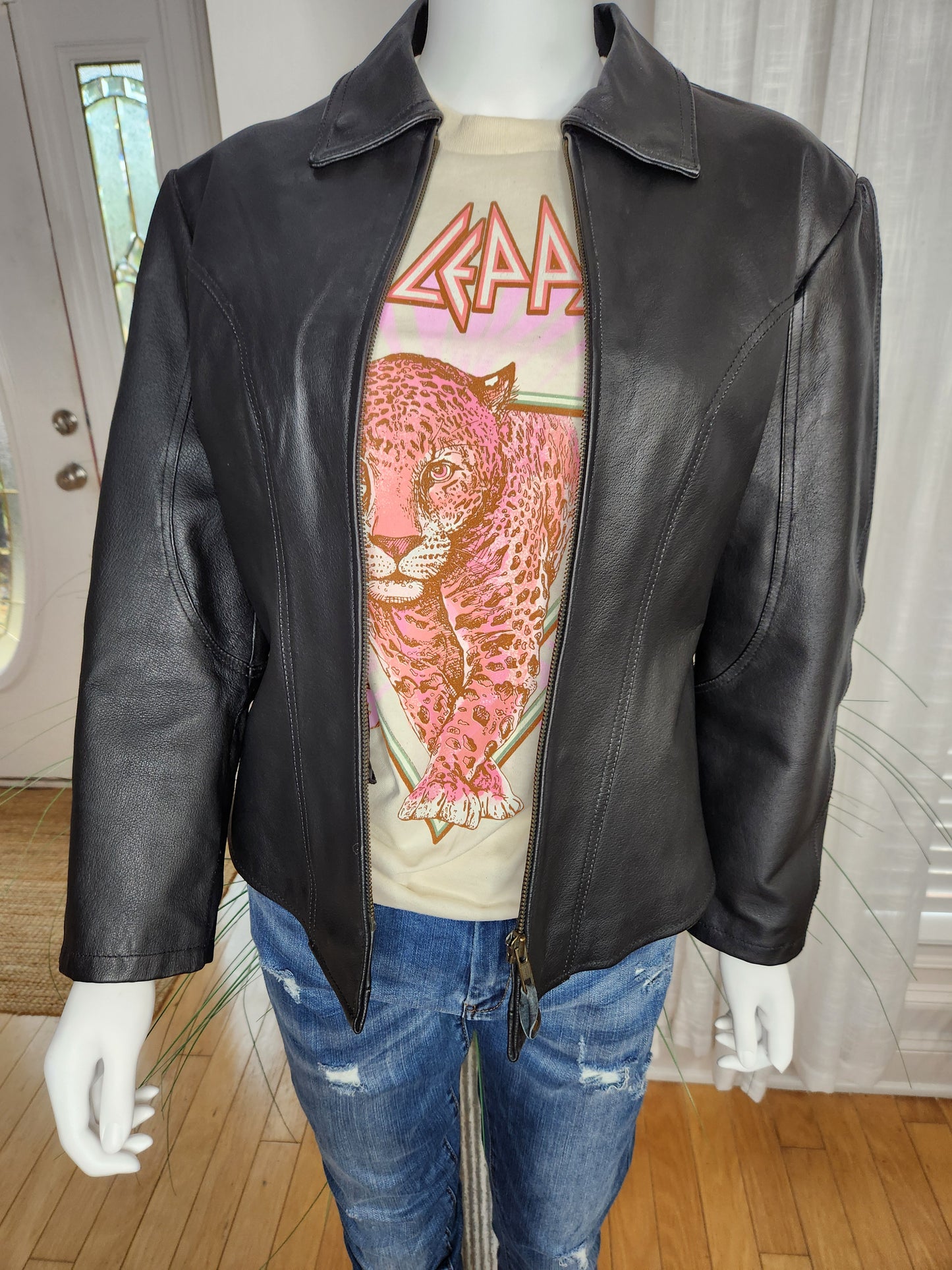 USA Bikers Dream Apparel Women's Leather Motorcycle Jacket - Sz L