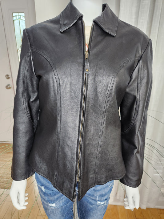 USA Bikers Dream Apparel Women's Leather Motorcycle Jacket - Sz L